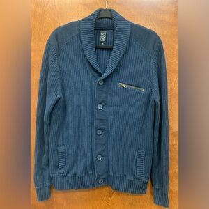 Cotton navy ribbed knit shawl collar cardigan sweater with pockets size medium